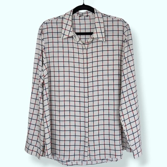 (2/$20) Splash Red & Blue Line Blouse - Picture 4 of 8